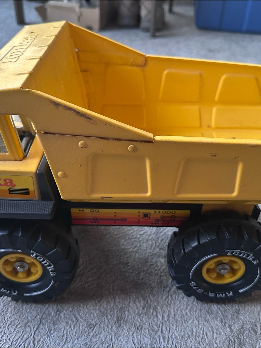 Vintage Tonka Yellow Dump Truck with Black Wheels